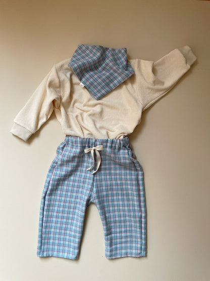 Marcel, le bavoir bandana bébé (0-2 ans) "tartan bleu ciel" MOUSSE ET COMPAGNIE