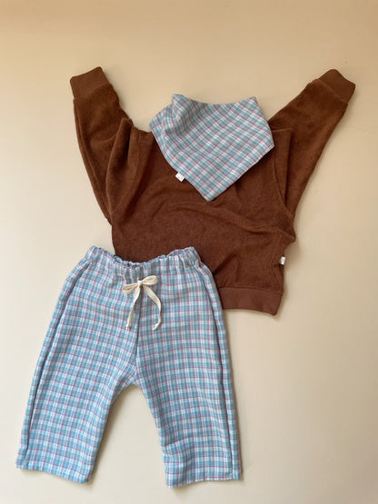 Marcel, le bavoir bandana bébé (0-2 ans) "tartan bleu ciel" MOUSSE ET COMPAGNIE