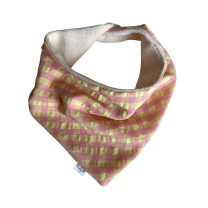 Marcel, le bavoir bandana bébé (0-2 ans) "Vichy Rose + Jaune"