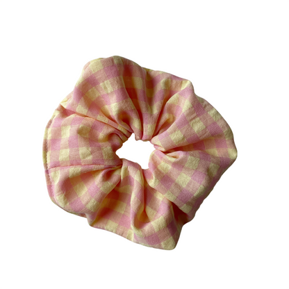 Chouchou en coton (0-99 ans) "Vichy Rose + Jaune"