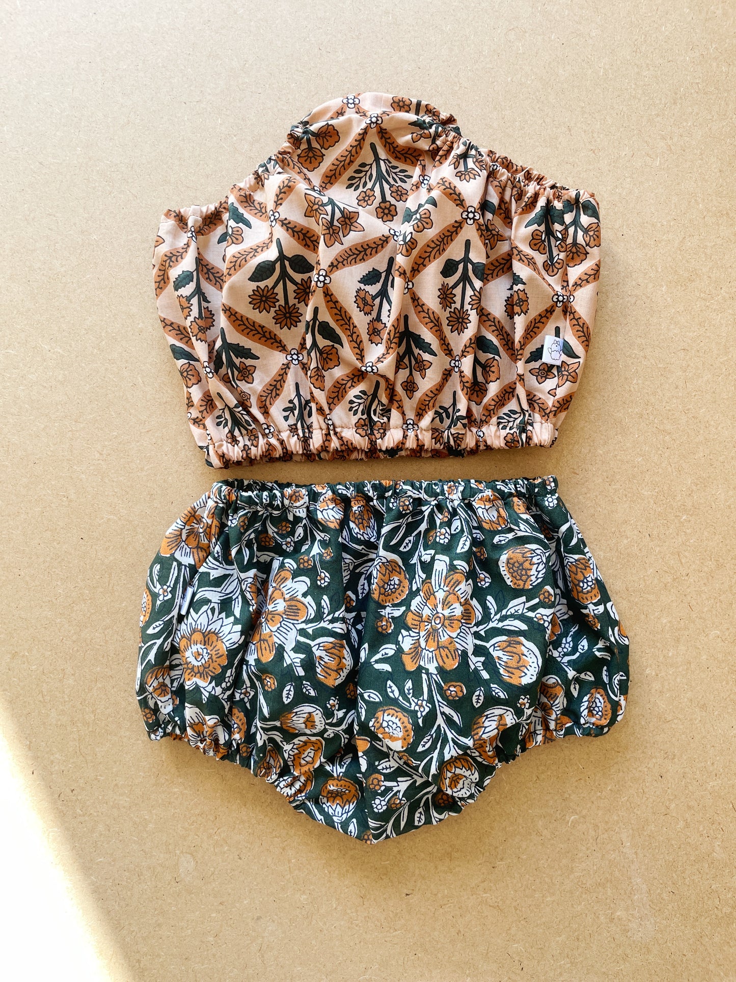Capucine, la culotte bouffante bébé et enfant (0-4 ans) "blockprint vert" Ma boutique
