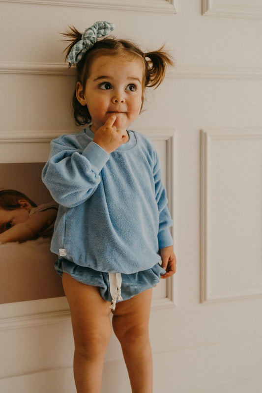 Capucine, la culotte bouffante bébé et enfant (0-4 ans) "jersey côtelé bleu ciel"