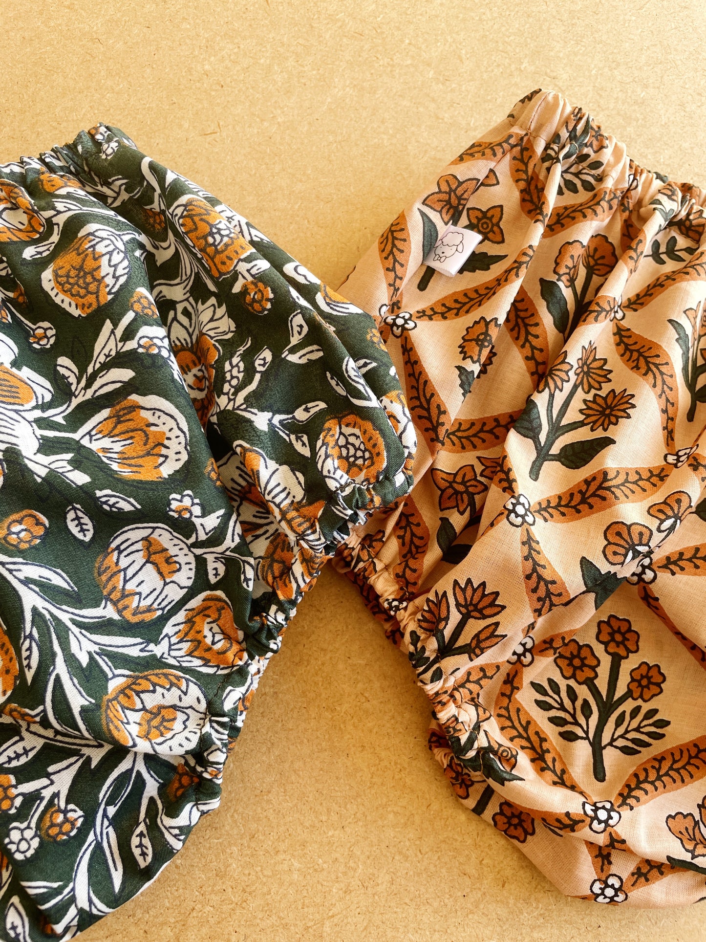 Capucine, la culotte bouffante bébé et enfant (0-4 ans) "blockprint vert" Ma boutique