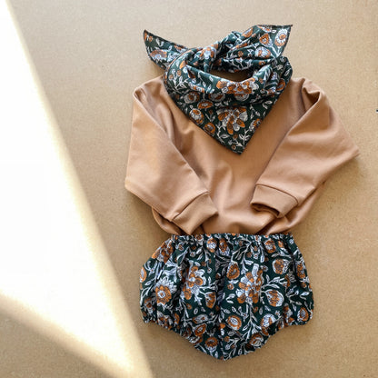 Capucine, la culotte bouffante bébé et enfant (0-4 ans) "blockprint vert" Ma boutique