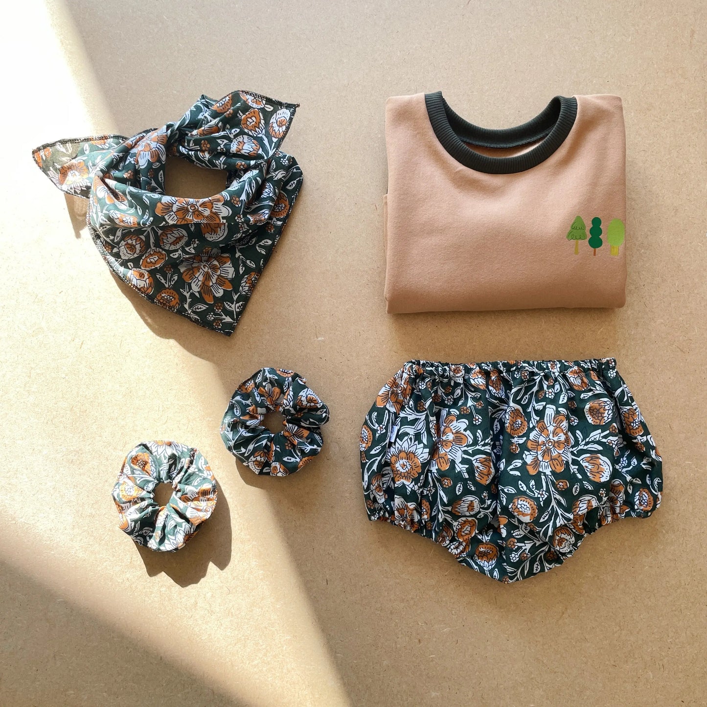 Foualard bébé et enfant (0-6 ans) "blockprint vert" MOUSSE ET COMPAGNIE