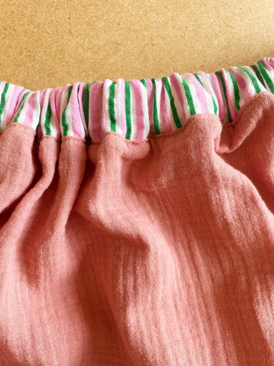 La jupe vieux rose et ceinture rayée (3-6 ans) - PIÈCE UNIQUE