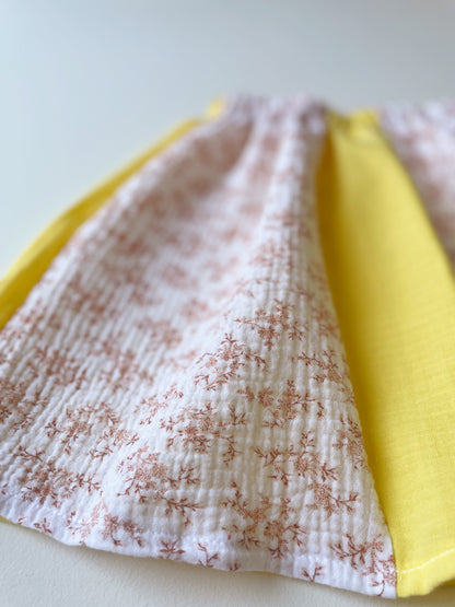 La jupe bi-goût jaune-fleuri rose (3-6 ans) - PIÈCE UNIQUE