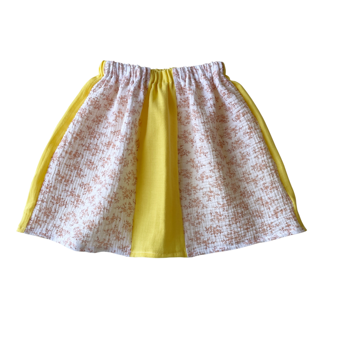 La jupe bi-goût jaune-fleuri rose (3-6 ans) - PIÈCE UNIQUE