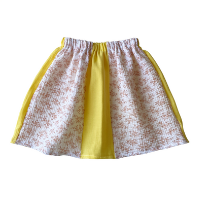 La jupe bi-goût jaune-fleuri rose (3-6 ans) - PIÈCE UNIQUE