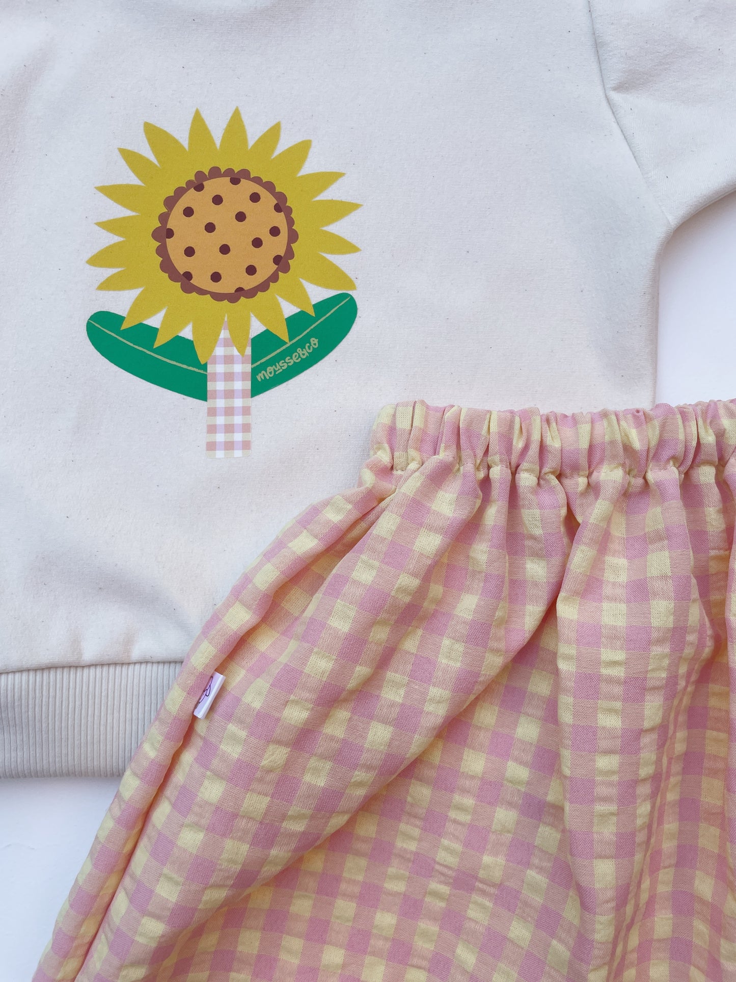 Louise, la jupe enfant (3-12 ans) "Vichy Rose + Jaune"