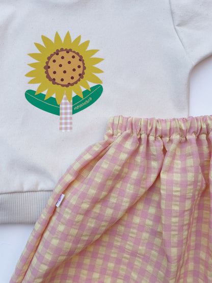 Louise, la jupe enfant (3-12 ans) "Vichy Rose + Jaune"