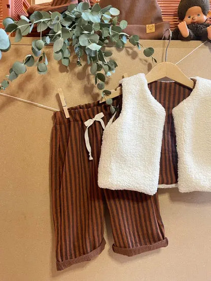 Félix, le pantalon bébé et enfant (0-6 ans) "Rayé Marron Chocolat" Ma boutique