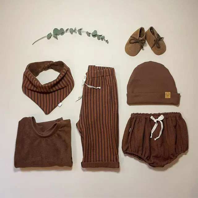 Félix, le pantalon bébé et enfant (0-6 ans) "Rayé Marron Chocolat" Ma boutique