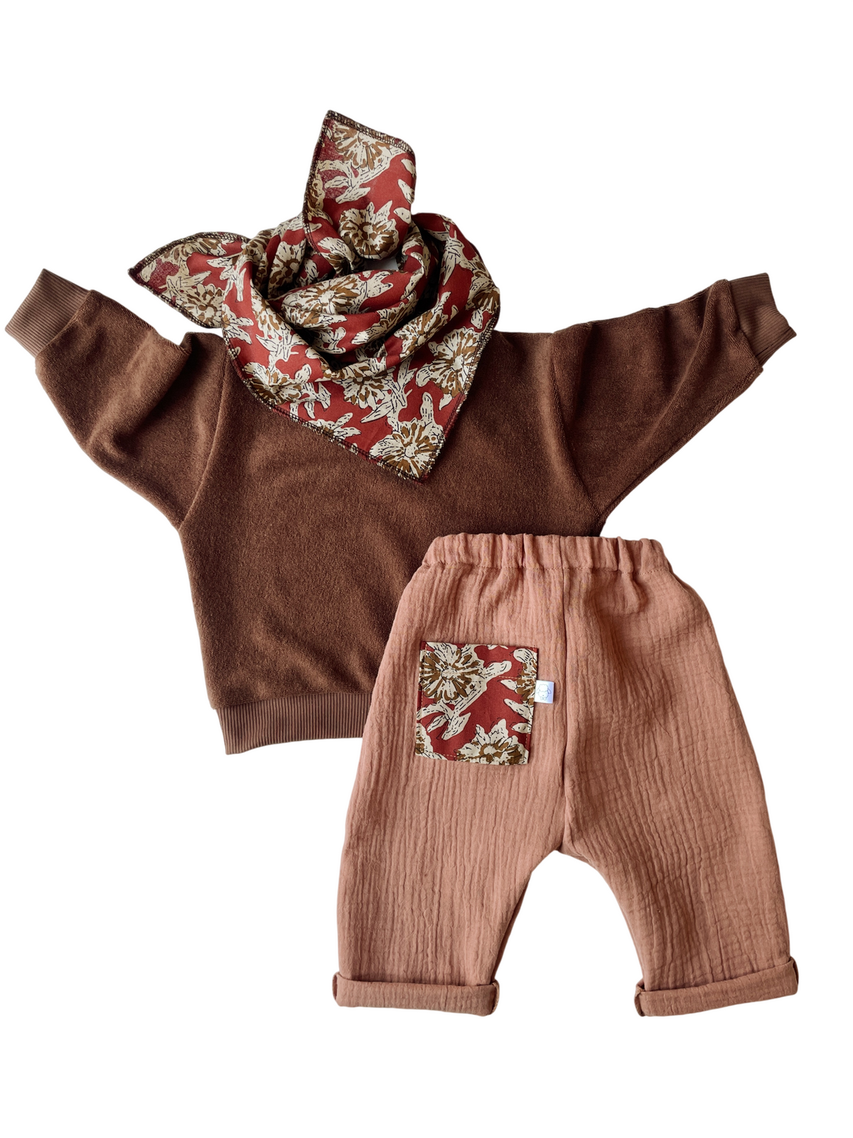 Félix, le pantalon bébé et enfant (0-6 ans) "Double gaze de coton Argile"