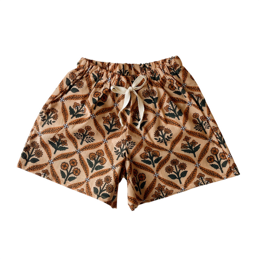 Malo, le short bébé et enfant (6 mois - 6 ans) "blockprint fleuri"