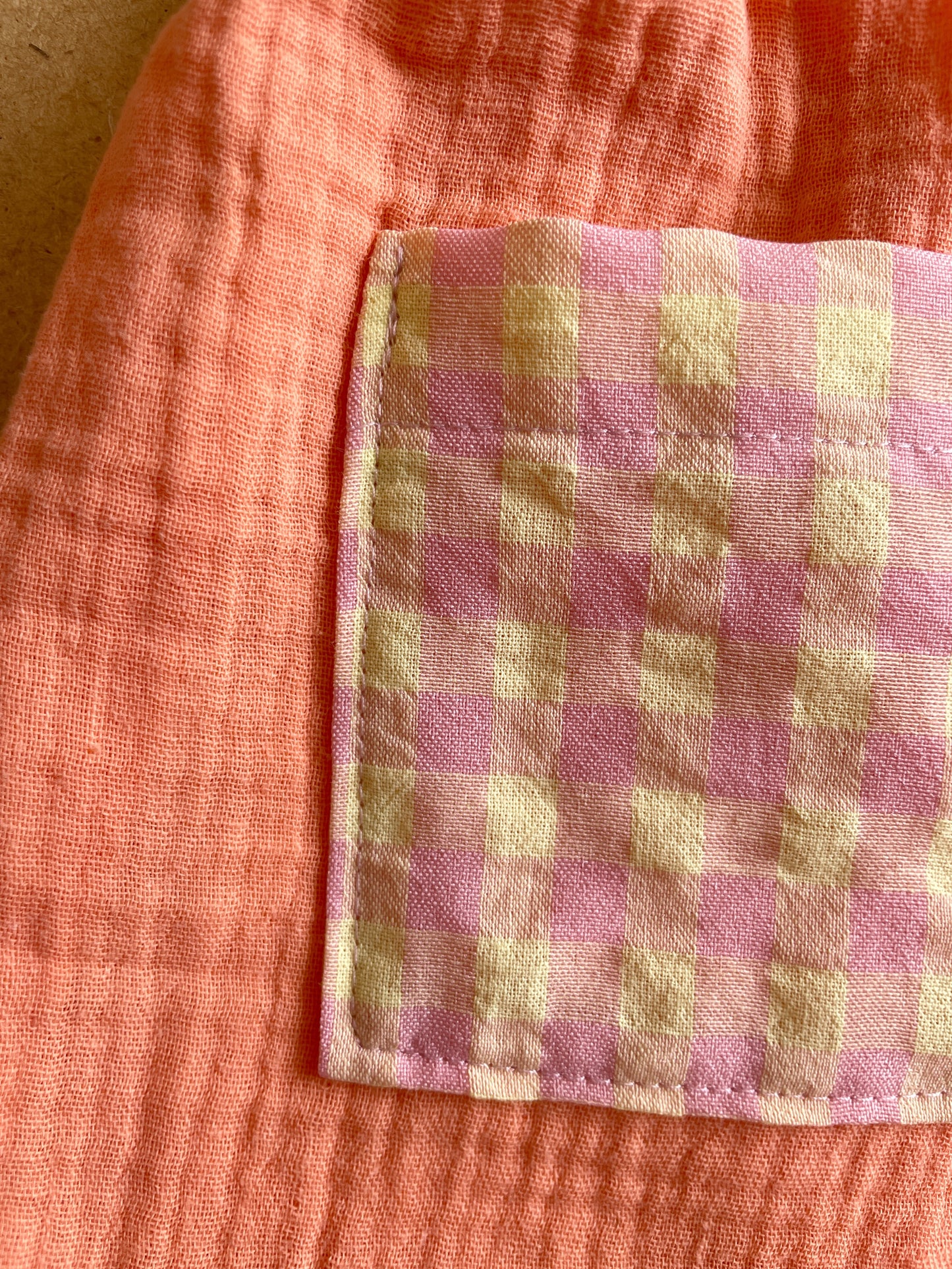 Le short corail + vichy vanille fraise (24-36m) - PIÈCE UNIQUE