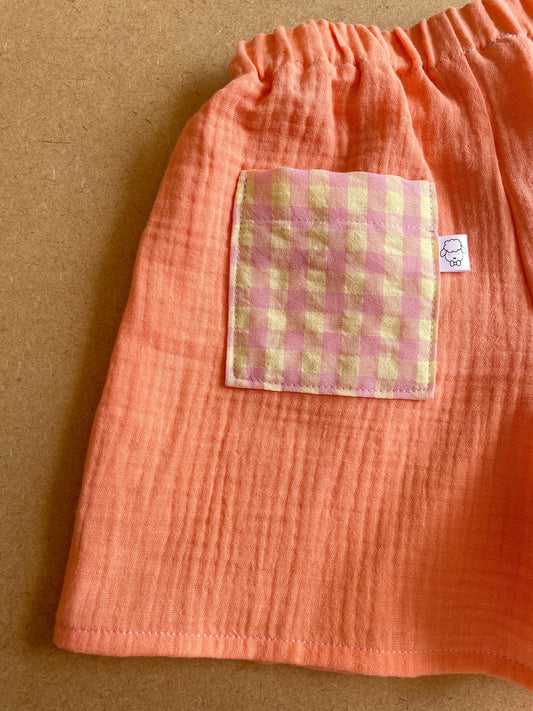 Le short corail + vichy vanille fraise (24-36m) - PIÈCE UNIQUE