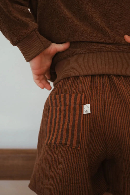 Malo, le short bébé et enfant (6 mois - 6 ans) "Rayé Chocolat" MOUSSE ET COMPAGNIE