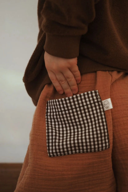 Malo, le short bébé et enfant (6 mois - 6 ans) "Argile + Vichy Chocolat" MOUSSE ET COMPAGNIE