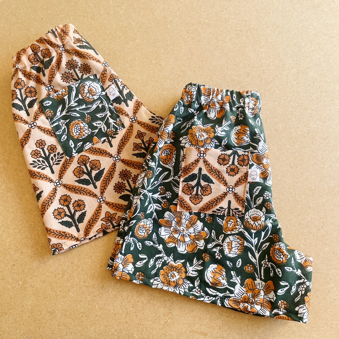 Malo, le short bébé et enfant (6 mois - 6 ans) "blockprint vert" MOUSSE ET COMPAGNIE