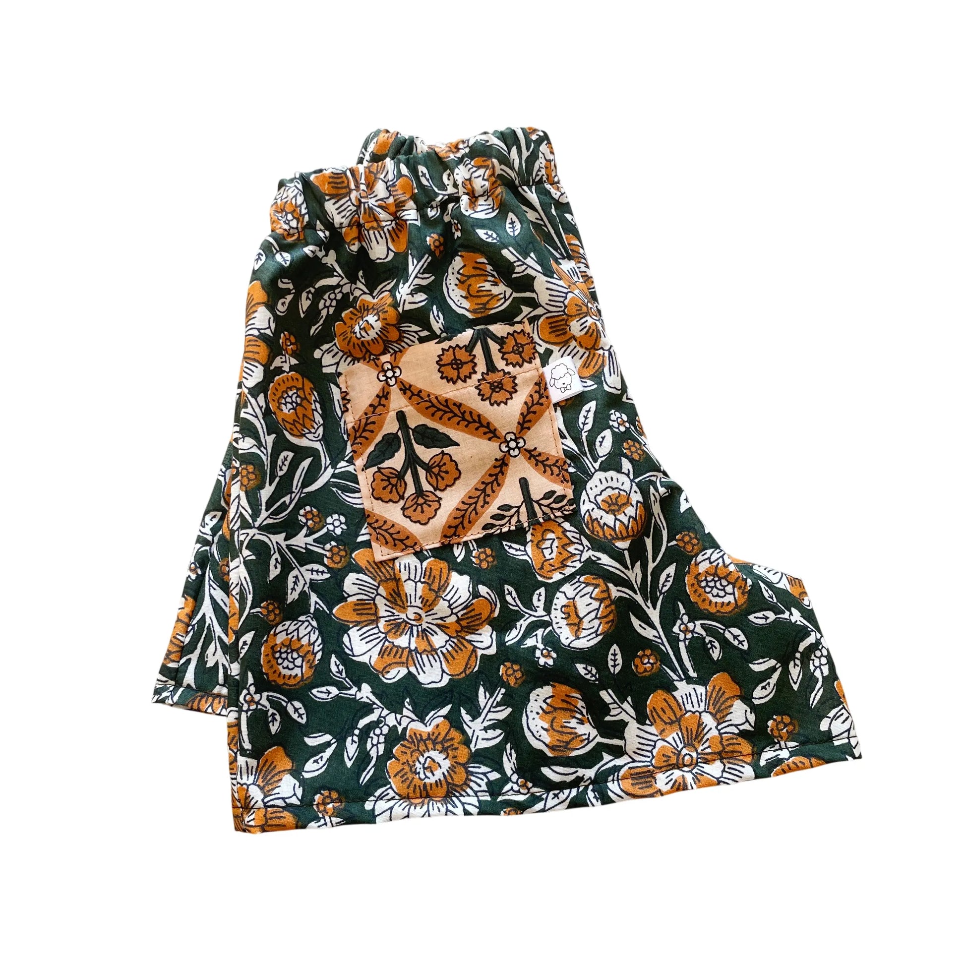 Malo, le short bébé et enfant (6 mois - 6 ans) "blockprint vert" MOUSSE ET COMPAGNIE