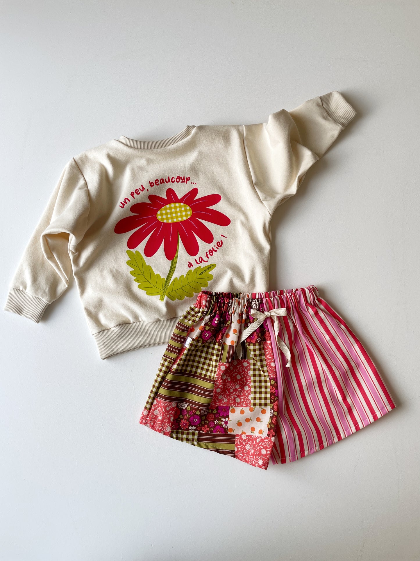 Malo, le short bébé et enfant (6 mois - 6 ans) "Rayé Rose Rouge et Patchwork"