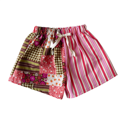 Malo, le short bébé et enfant (6 mois - 6 ans) "Rayé Rose Rouge et Patchwork"